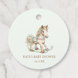 Floral Vintage Toy Rocking Horse Baby Shower Favour Tags