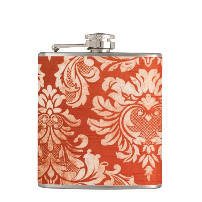 Floral vintage wallpaper background hip flask (Front)