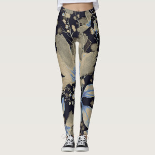 Floral Vintage Watercolor: Black Background Leggings