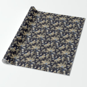 Floral Vintage Watercolor: Black Background Wrapping Paper
