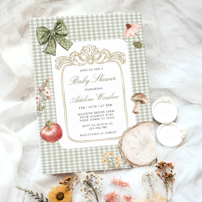 Floral Vintage Whimsical Sage Baby Shower Invitation (Creator Uploaded)