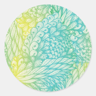 Floral Vintage Yellow And Blue Gradient Classic Round Sticker