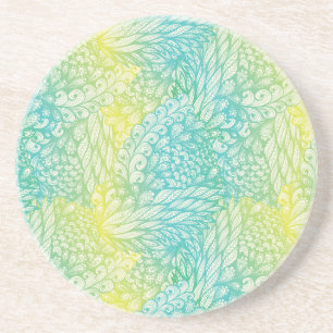 Floral Vintage Yellow And Blue Gradient Coaster