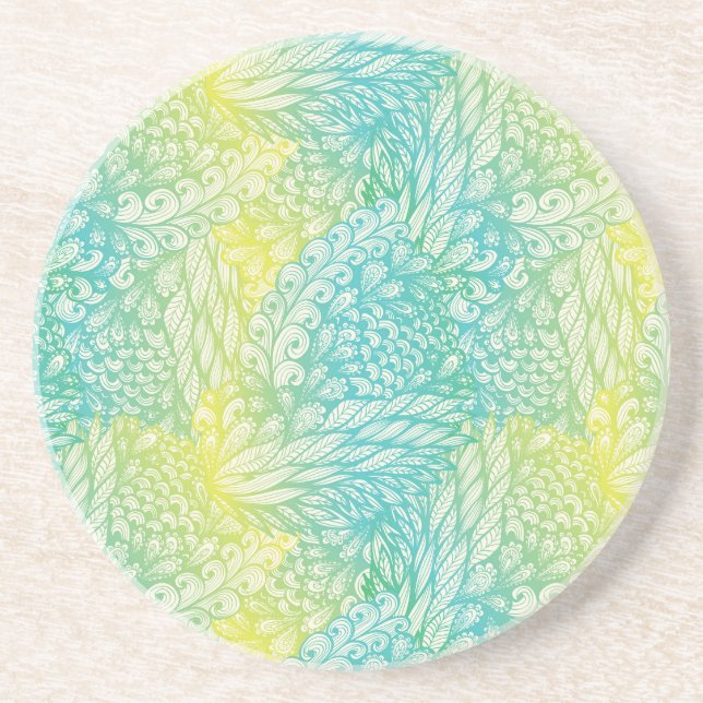 Floral Vintage Yellow And Blue Gradient Coaster (Front)