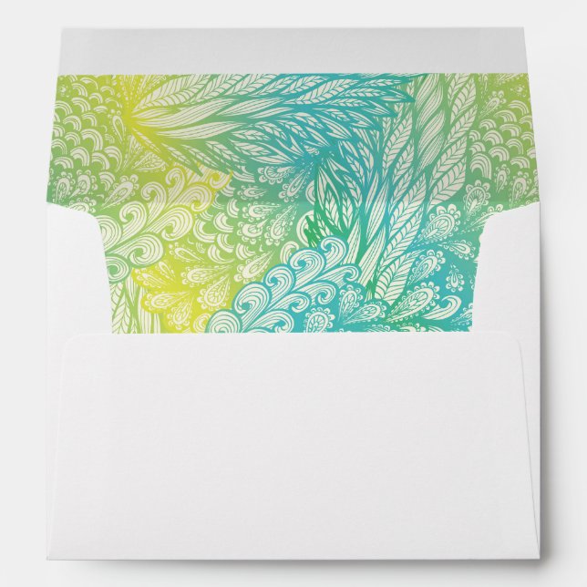 Floral Vintage Yellow And Blue Gradient Envelope (Back (Bottom))