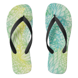 Floral Vintage Yellow And Blue Gradient Flip Flops