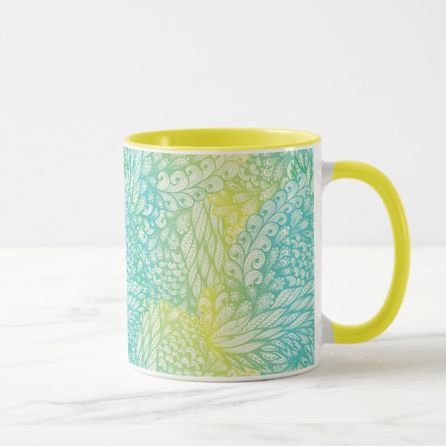 Floral Vintage Yellow And Blue Gradient Mug (Right)