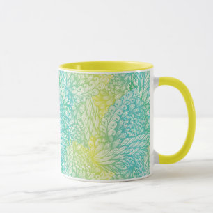 Floral Vintage Yellow And Blue Gradient Mug