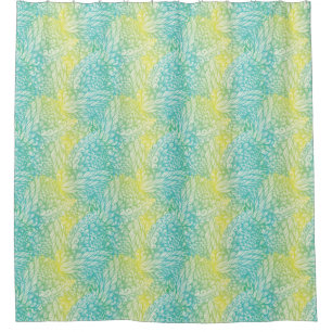 Floral Vintage Yellow And Blue Gradient Shower Curtain
