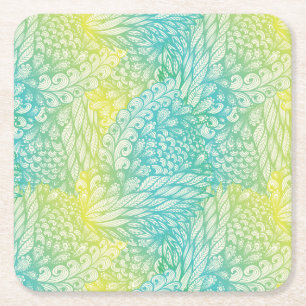 Floral Vintage Yellow And Blue Gradient Square Paper Coaster