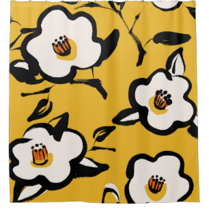 Floral Vintage yellow pattern with sketchy hand dr Shower Curtain