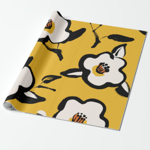 Floral Vintage yellow pattern with sketchy hand dr Wrapping Paper