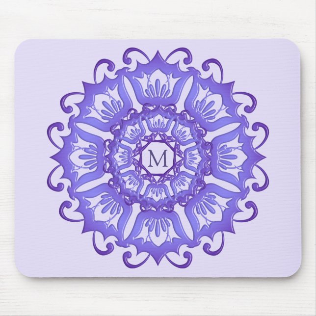 Floral violet mandala. Monogram. Mouse Mat (Front)
