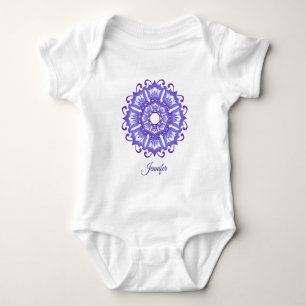 Floral violet mandala.Name. Baby Bodysuit