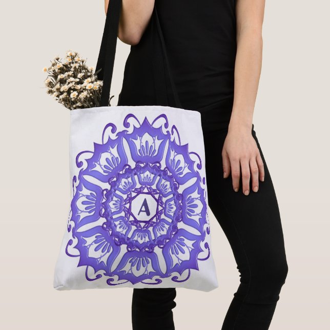 Floral violet mandala. tote bag (Close Up)