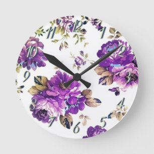 Floral Violet Pattern Round Clock