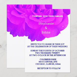 Floral Violet Pink Rose Elegant Boho Wedding Invitation