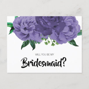 Floral Violet Purple Be My Bridesmaid Postcard