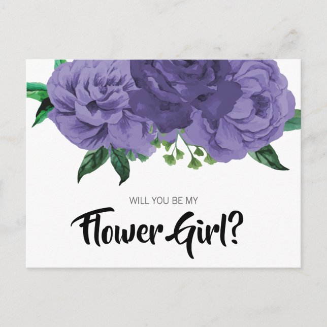 Floral Violet Purple Be My Flower Girl Postcard (Front)