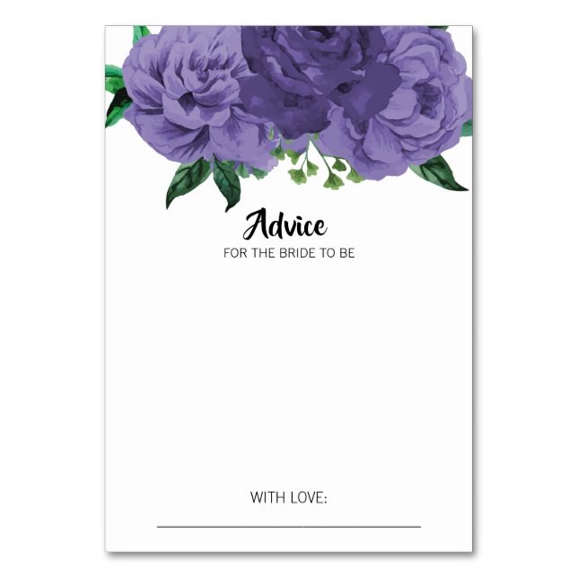 Floral Violet Purple Bridal Shower Advice Card (Front)