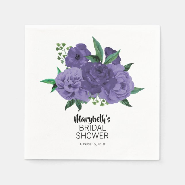 Floral Violet Purple Bridal Shower Paper Napkin (Front)