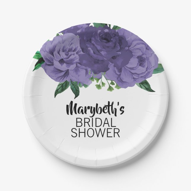 Floral Violet Purple Bridal Shower Paper Plate (Front)