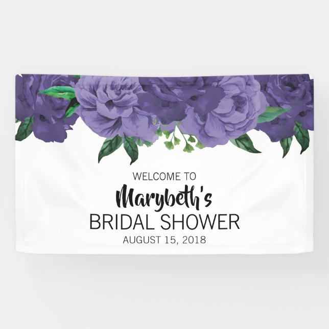 Floral Violet Purple Bridal Shower Welcome Banner (Horizontal)