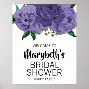 Floral Violet Purple Bridal Shower Welcome Sign