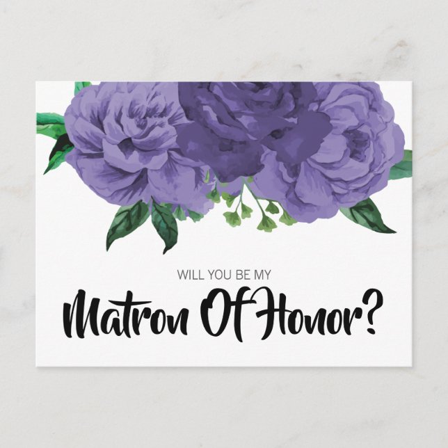 Floral Violet Purple Matron of Honour Postcard (Front)