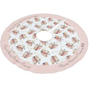 Floral Violins Gold Music Notes Christmas Holiday Brushed Polyester Tree Skirt