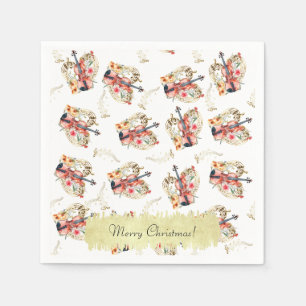 Floral Violins Gold Music Notes Christmas Holiday Napkin