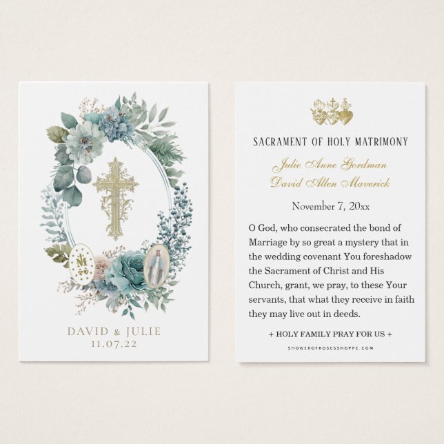 Floral Virgin Mary Catholic Wedding Prayer Card (Front & Back)