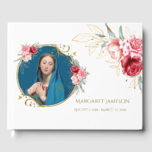 Floral Virgin Mary Funeral Memorial Guest Book