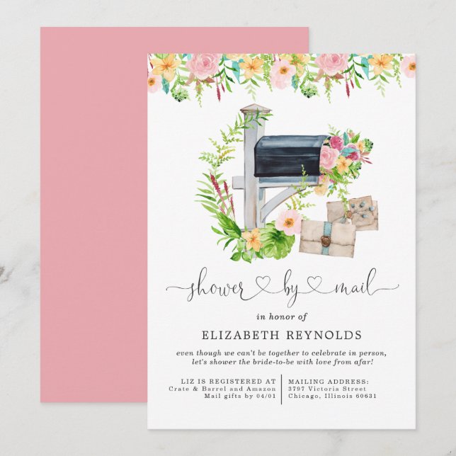 Floral Virtual Bridal Shower by Mail Invitation (Front/Back)