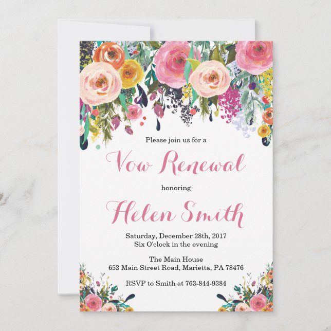 Floral Vow Renewal Invitation Card (Front)