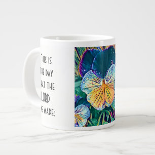 Floral w/ Scripture Verse, Watercolor Pansy Large Coffee Mug