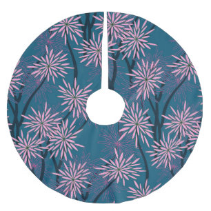 Floral wallpaper: Asian navy blue, pink. Brushed Polyester Tree Skirt