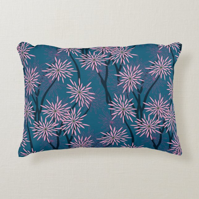 Floral wallpaper: Asian navy blue, pink. Decorative Cushion (Front)