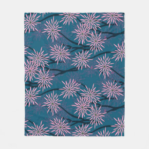 Floral wallpaper: Asian navy blue, pink. Fleece Blanket