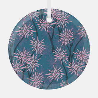 Floral wallpaper: Asian navy blue, pink. Glass Tree Decoration