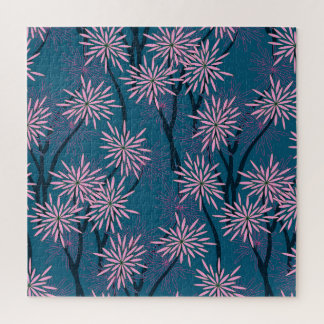 Floral wallpaper: Asian navy blue, pink. Jigsaw Puzzle