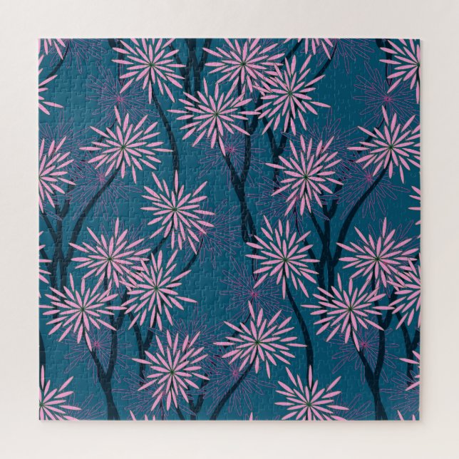 Floral wallpaper: Asian navy blue, pink. Jigsaw Puzzle (Vertical)