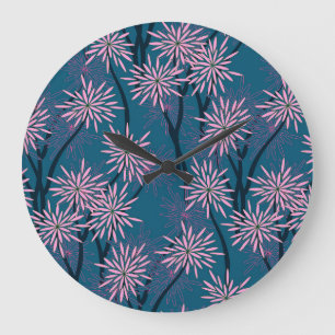 Floral wallpaper: Asian navy blue, pink. Large Clock