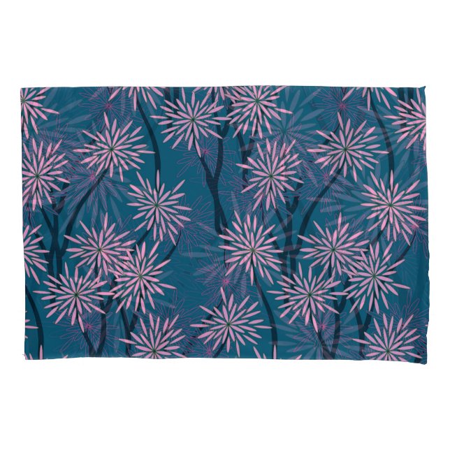 Floral wallpaper: Asian navy blue, pink. Pillowcase (Front)