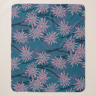 Floral wallpaper: Asian navy blue, pink. Sherpa Blanket