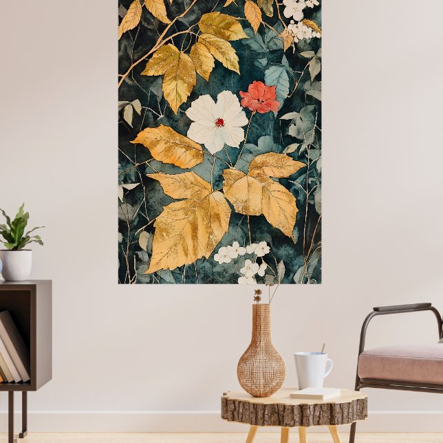 Floral wallpaper, Botanical-style floral pattern  Poster (Living Room 3)