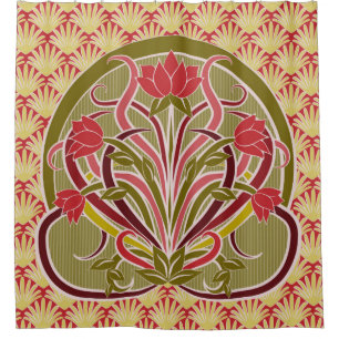 Floral wallpaper in art nouveau style, vintage ill shower curtain