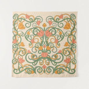 Floral wallpaper in art nouveau style, Vintage ill Tapestry
