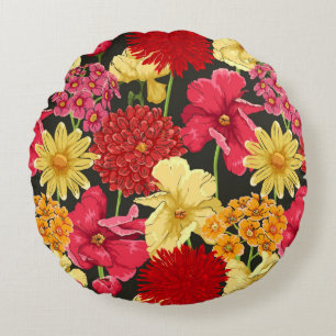 Floral wallpaper in watercolor style round cushion