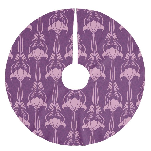 Floral Wallpaper Pink Violet Design Brushed Polyester Tree Skirt (Front)